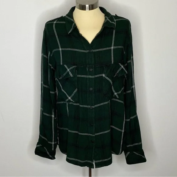 Sanctuary Green Plaid Boyfriend Shirt - Picture 2 of 11